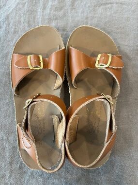 Salt Water Sandals by Hoy Brown Leather Kids Sandals with Gold Buckles